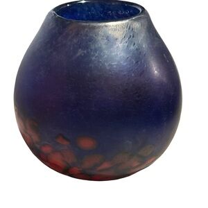 Hand-Blown Art Glass Vase – Cased Blue Over Red Mottled Interior Studio Glass